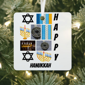 Aangepast Modern Hanukkah 9 Foto Collage Metalen Ornament