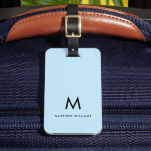 Aangepast modern lichtblauw minimumaantal monogram bagagelabel