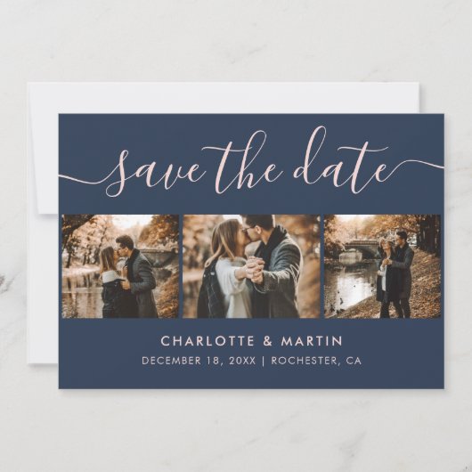 Aangepast modern marineslauw en Blush Weddenschap Save The Date (Voorkant)