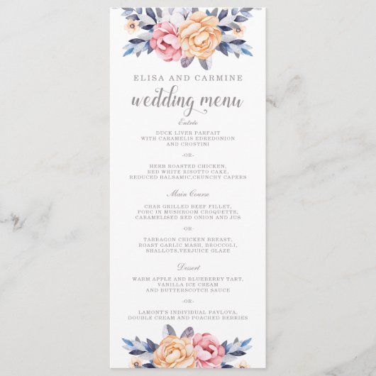 Aangepast modern menu Floral Weddenschap (Voorkant)