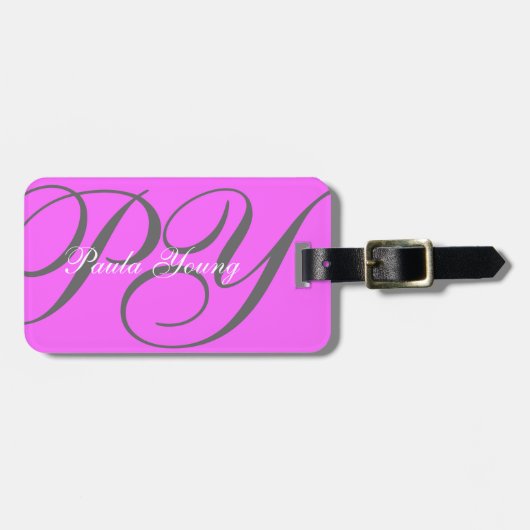 Aangepast modern monogram 2 (roze) bagagelabel (Voorkant horizontaal)