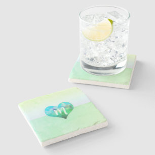Aangepast modern monogram blauwgroen grunge hart stenen onderzetter