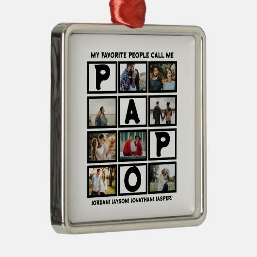 Aangepast modern opa Papo 8 fotocollage Metalen Ornament (Rechts)