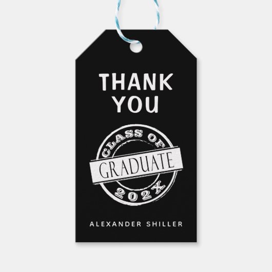 Aangepast modern zwart Afstuderen Bedankt Cadeaulabel (Voorkant)