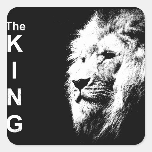 Aangepast modern zwart-wit Pop Art Lion Head Vierkante Sticker (Voorkant)