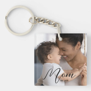 Aangepast Moeder Opgericht Modern Schrift Foto Sleutelhanger