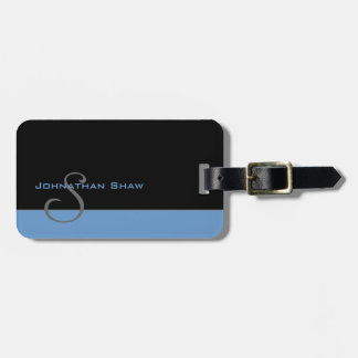 Aangepast monogram 5 (blauw) bagagelabel