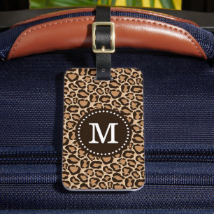 Aangepast monogram afdrukken in bruin en luipaard bagagelabel
