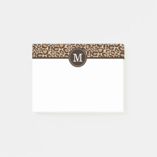 Aangepast monogram afdrukken in bruin en luipaard post-it® notes