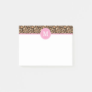 Aangepast monogram afdrukken op luipaard en roze post-it® notes