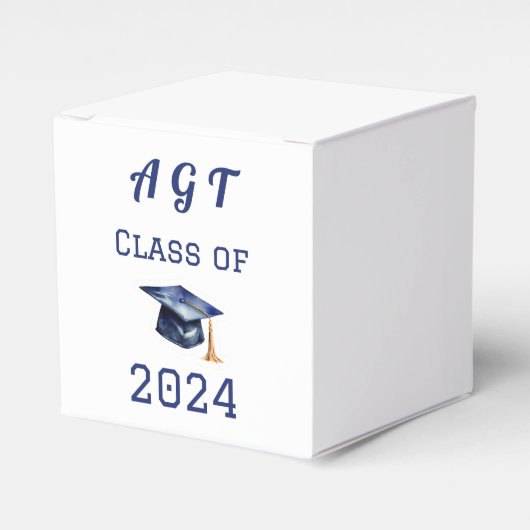 Aangepast Monogram & Afstuderen Jaar Blauw en Wit Bedankdoosjes (Voorkant Zijde)