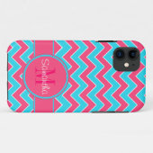Aangepast monogram Aqua & Roze Chevron Pattern Case-Mate iPhone Case (Achterkant (horizontaal))