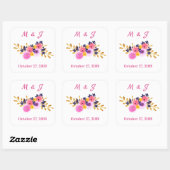Aangepast monogram bijtend Floral Wedding Pattern Vierkante Sticker (Vel)