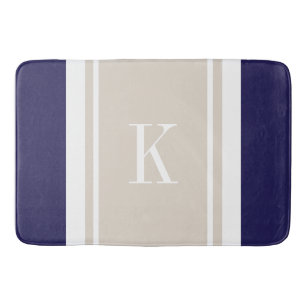 Aangepast monogram blauw beige strippatroon badmat