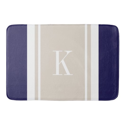 Aangepast monogram blauw beige strippatroon badmat (Voorkant)
