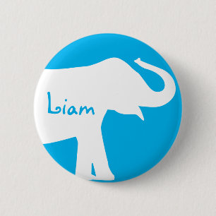 Aangepast monogram blauw en wit ellephant ronde button 5,7 cm