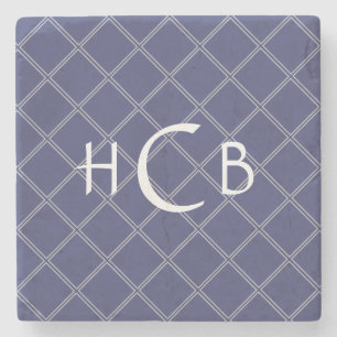 Aangepast monogram blauw en zilver geometrisch stenen onderzetter