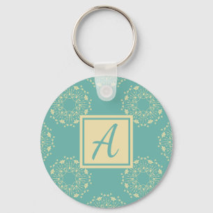 Aangepast Monogram Blauw Floral Patroon Sleutelhanger