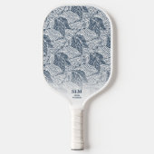 Aangepast monogram blauw grijs Leaf Patroon Pickleball Paddle (Voorkant)