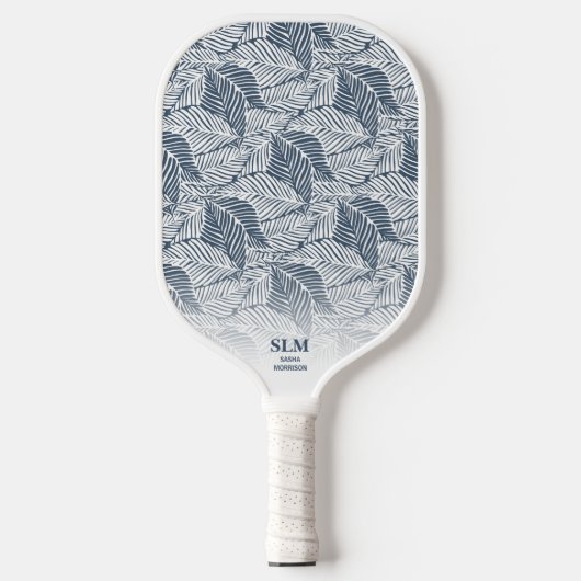Aangepast monogram blauw grijs Leaf Patroon Pickleball Paddle (Voorkant)