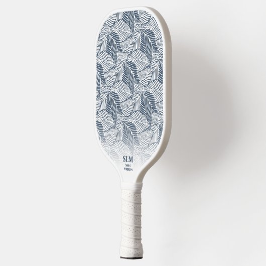 Aangepast monogram blauw grijs Leaf Patroon Pickleball Paddle (Links)