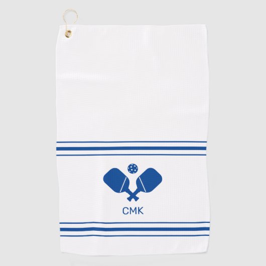 Aangepast monogram Blauw Witte Pickleball Sweat To Golfhanddoek (Voorkant)
