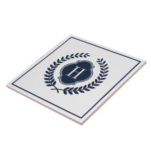 Aangepast monogram blauw Wreatcrest Tegeltje