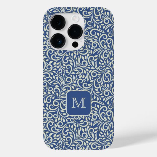 Aangepast Monogram Bloemen Blad Patroon Case-Mate iPhone Case (Achterkant)