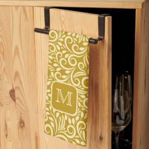 Aangepast Monogram Bloemen Blad Patroon Theedoek
