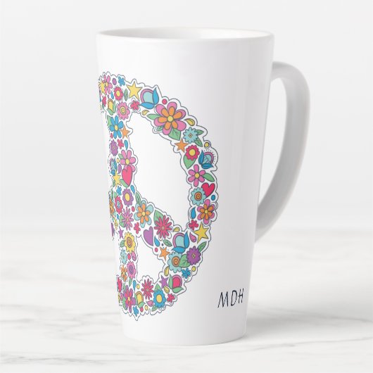 Aangepast monogram bloempyteken latte mok (Rechterhoek)
