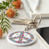 Aangepast monogram bloempyteken sleutelhanger (Zijkant)