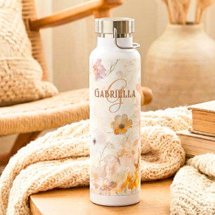 Aangepast monogram boho chic bloem waterverf waterfles