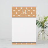 Aangepast monogram. Brown Polka Dot Pattern. Briefpapier (Staand voorkant)