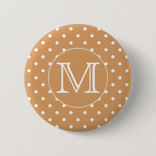 Aangepast monogram. Bruine Polka Dot Patroon. Ronde Button 5,7 Cm