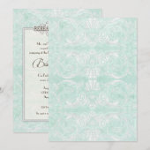 Aangepast monogram  Damask Lace Kijk Aqua Blue Kaart (Voorkant / Achterkant)