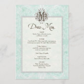 Aangepast monogram  Damask Lace Kijk Aqua Blue Menu (Achterkant)