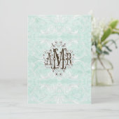Aangepast monogram  Damask Lace Kijk Aqua Blue Menu (Staand voorkant)