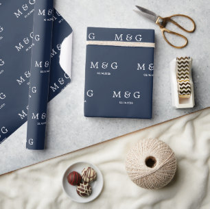 Aangepast Monogram Datum Patroon Modern Navy Cadeaupapier