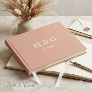Aangepast Monogram Datum Stijlvolle Stof Rose Gastenboek