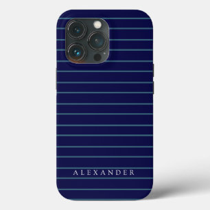 Aangepast monogram Donkere marineblauwstrepen, mon iPhone 13 Pro Hoesje