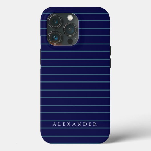 Aangepast monogram Donkere marineblauwstrepen, mon Case-Mate iPhone Case (Achterkant)