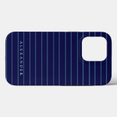 Aangepast monogram Donkere marineblauwstrepen, mon Case-Mate iPhone Case (Achterkant (horizontaal))