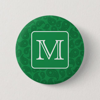 Aangepast monogram. Donkergroen paisleypatroon. Ronde Button 5,7 Cm