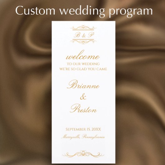 Aangepast Monogram Elegant Modern Gouden Bruiloft Programma