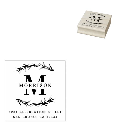 Aangepast monogram en retouradres voor familienaam 	rubberstempel (Gestempeld)
