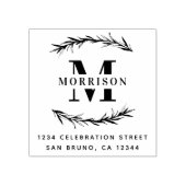 Aangepast monogram en retouradres voor familienaam 	rubberstempel (Afrduk)