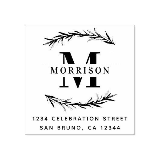 Aangepast monogram en retouradres voor familienaam 	rubberstempel (Afrduk)