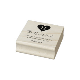Aangepast monogram, familienaam & retouradres hout 	rubberstempel