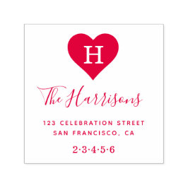 Aangepast monogram, familienaam & retouradres Rood Zelfinktende Stempel