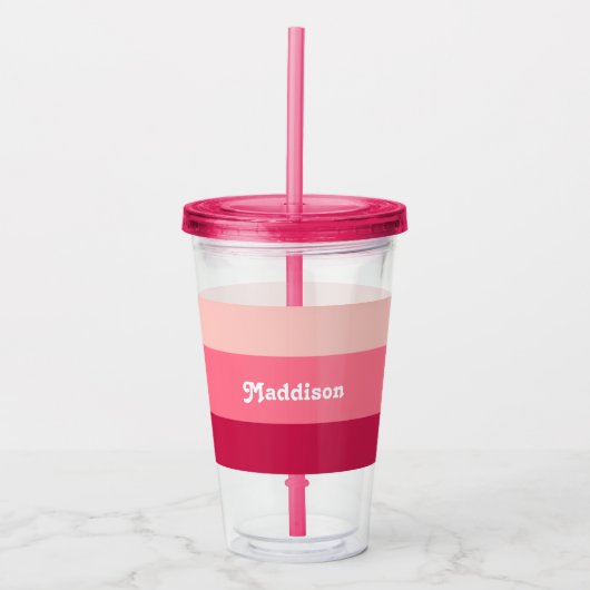 Aangepast monogram, felroze retro typografie acryl drinkbeker (Voorkant)